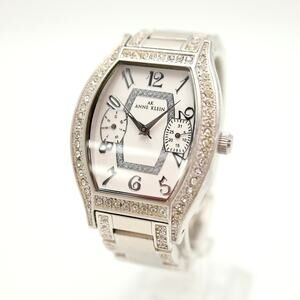 Anne Klein 31mm Barrel Silver Tone Womens Watch Day Date Bracelet w New Battery